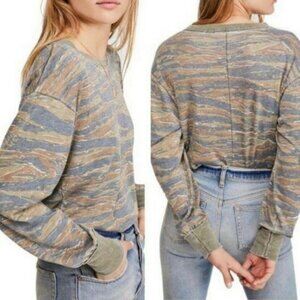 NWT Free People We The Free Arielle Printed Long Sleeve Tiger Combo